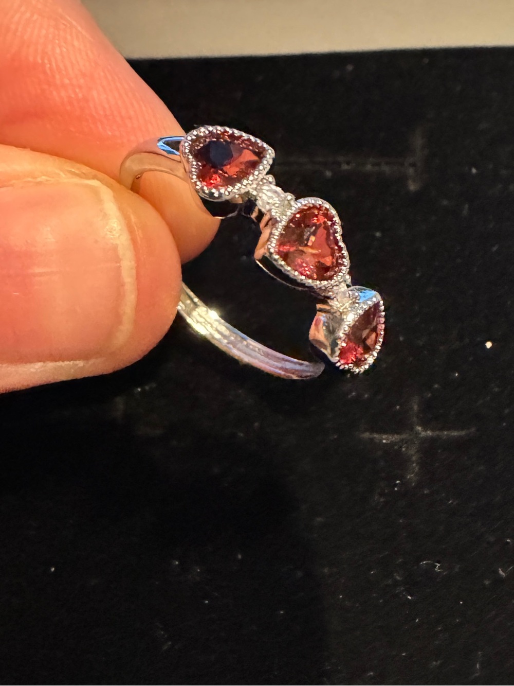 GARNET Heart Triple Stone Ring - Women's Jewelry